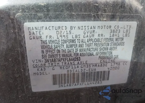 2015 Nissan Sentra Fe+ S/S/Sl/Sr/Sv z USA, uszkodzony, nr VIN 3N1AB7APXFL644283